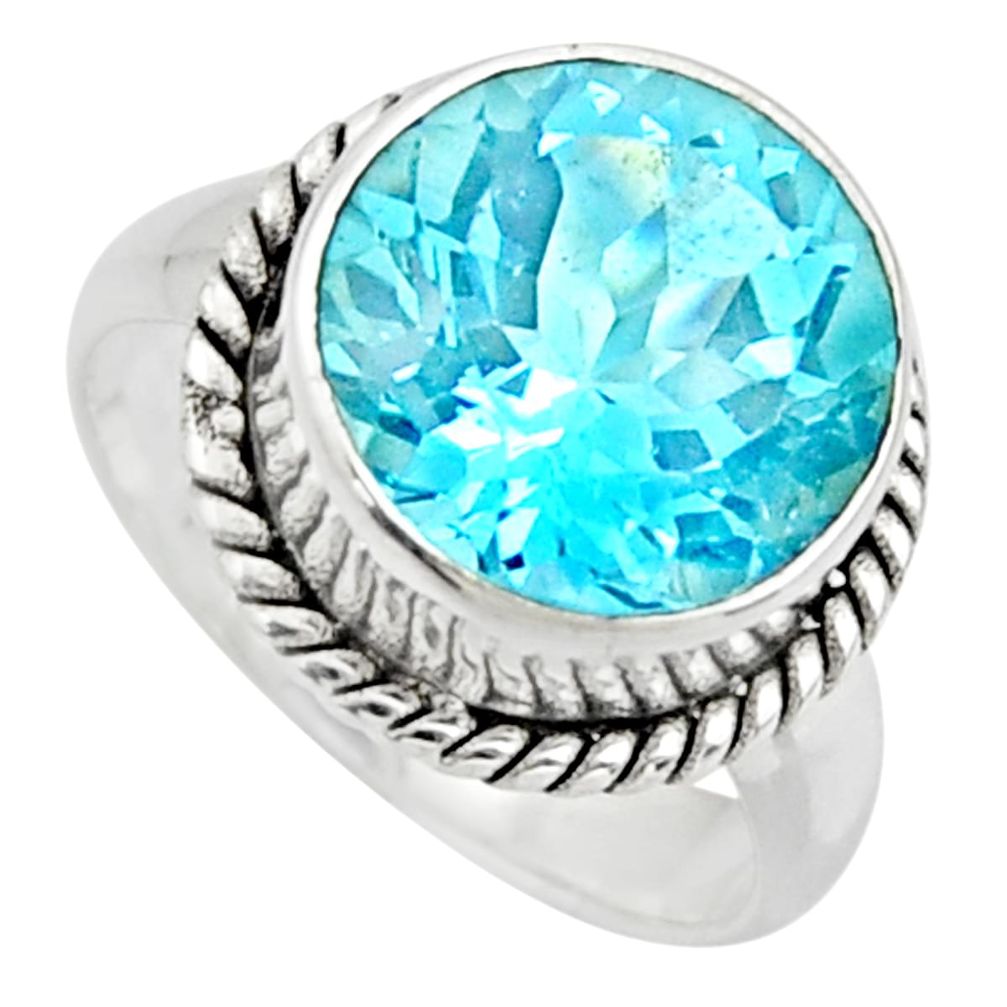6.59cts natural blue topaz 925 sterling silver solitaire ring size 6 r49785