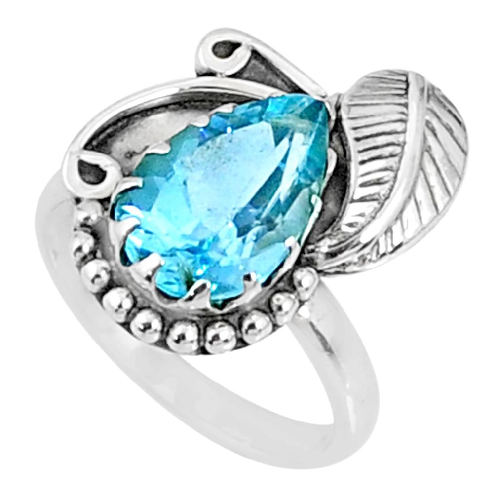 4.40cts natural blue topaz 925 sterling silver solitaire ring size 7 r67283