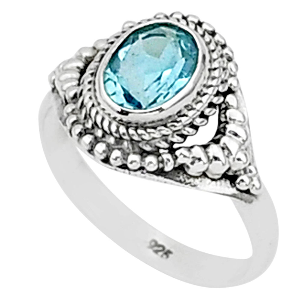 1.96cts natural blue topaz 925 sterling silver solitaire ring size 7 t1390