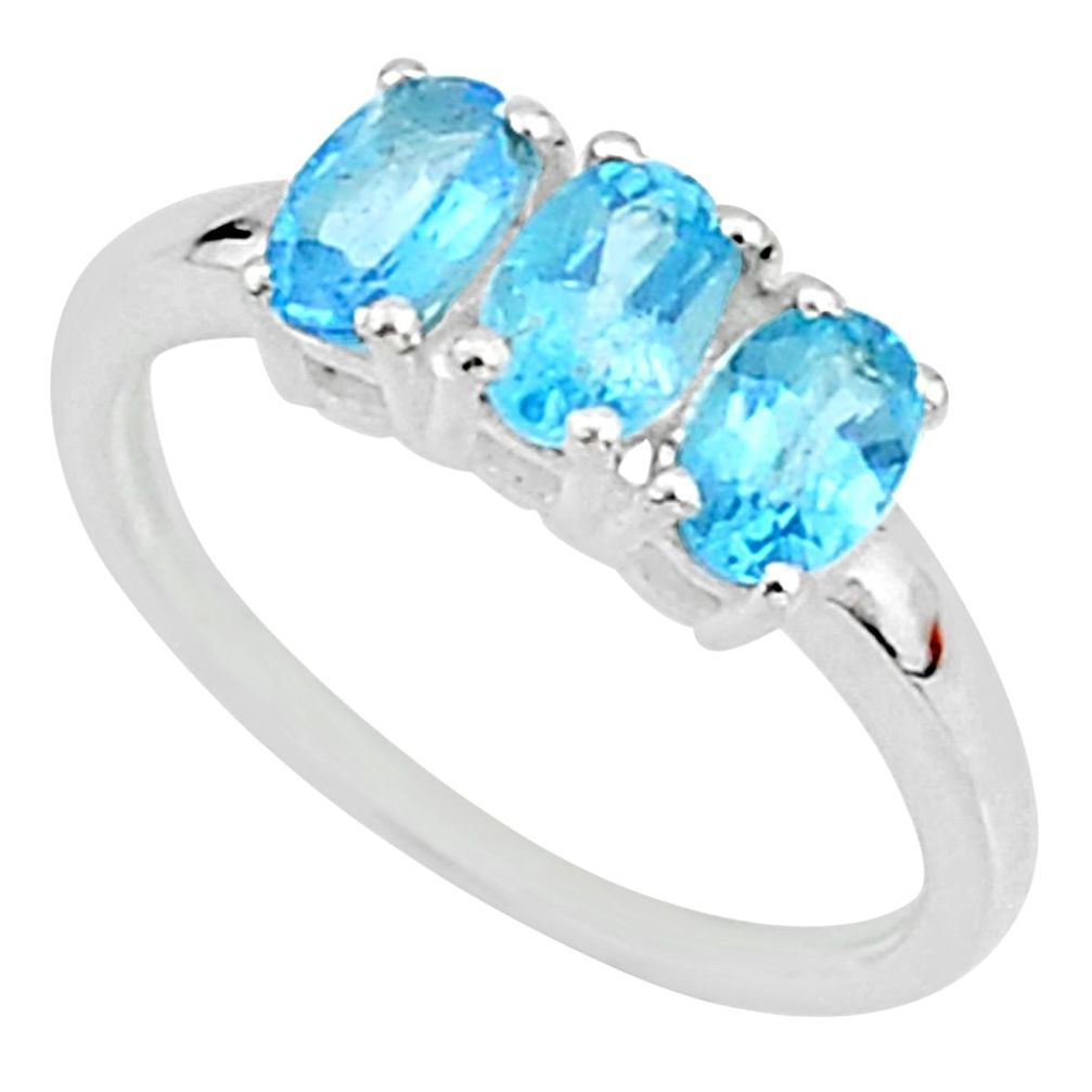 2.96cts natural blue topaz 925 sterling silver solitaire ring size 7 t7618