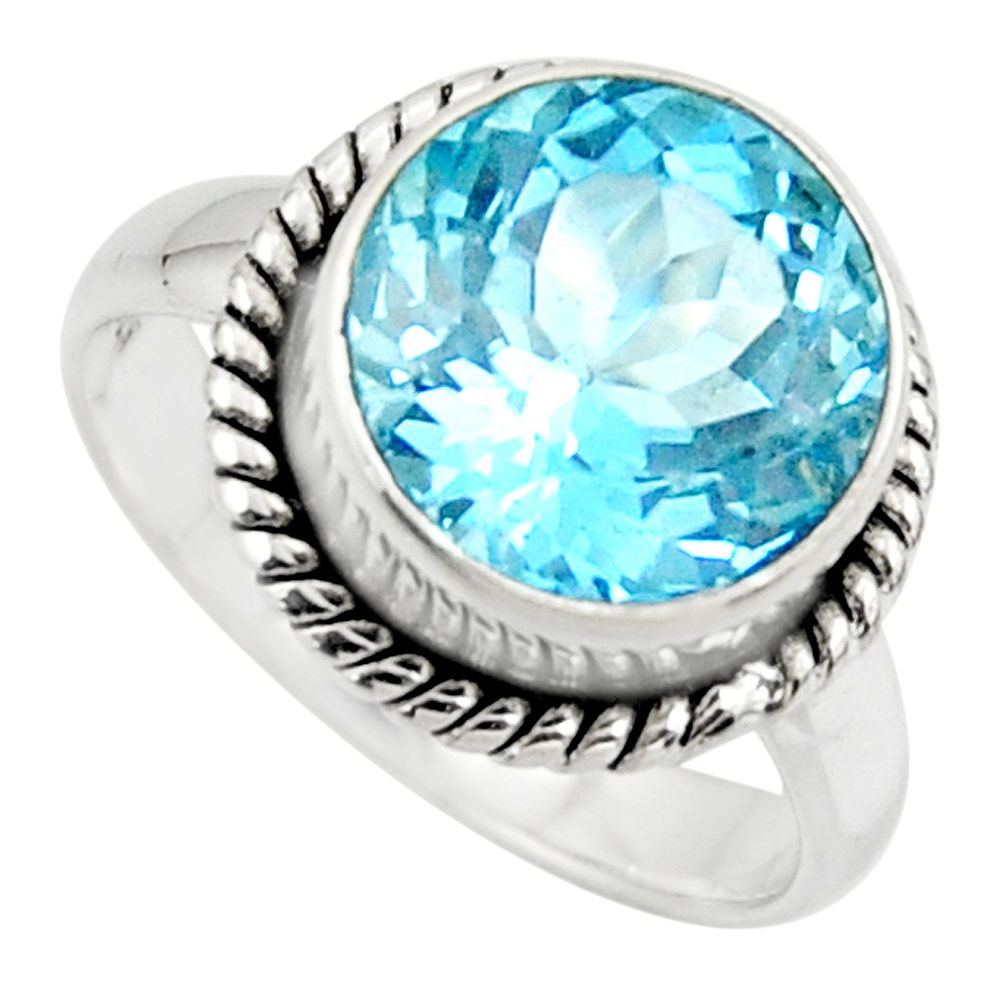 7.07cts natural blue topaz 925 sterling silver solitaire ring size 8 r49797