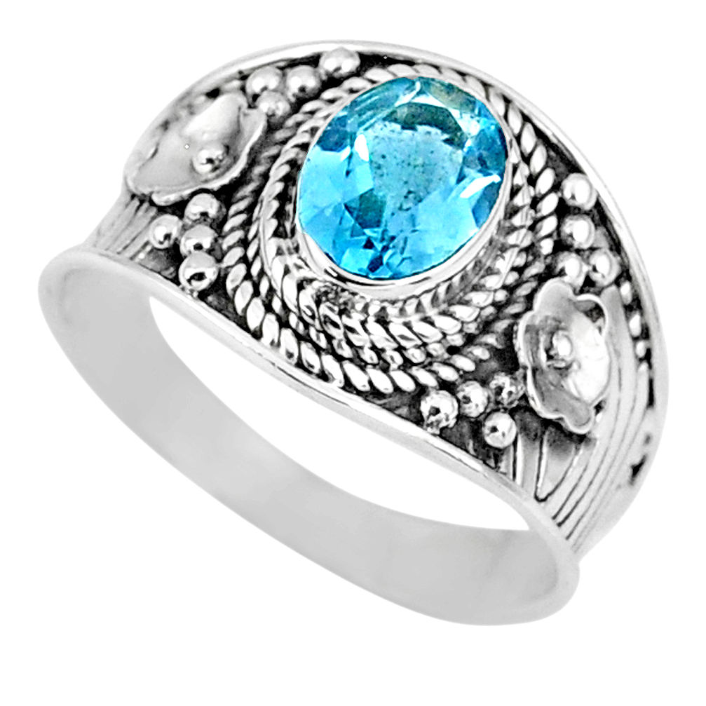 2.13cts natural blue topaz 925 sterling silver solitaire ring size 8 r58056