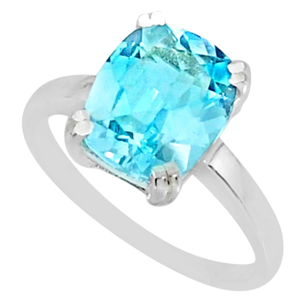 4.18cts natural blue topaz 925 sterling silver solitaire ring size 8 r83947