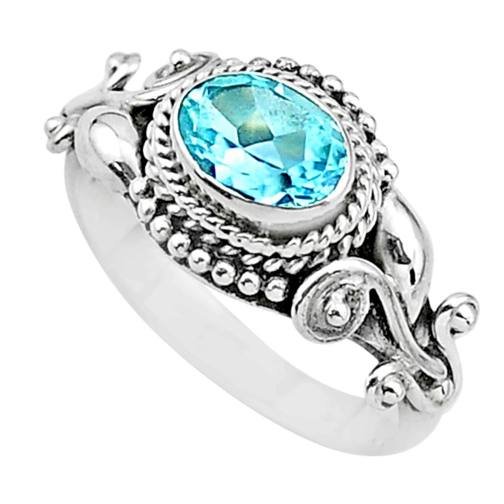 1.47cts natural blue topaz 925 sterling silver solitaire ring size 8 t3581