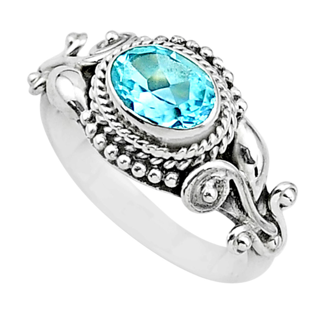 1.57cts natural blue topaz 925 sterling silver solitaire ring size 8 t3583