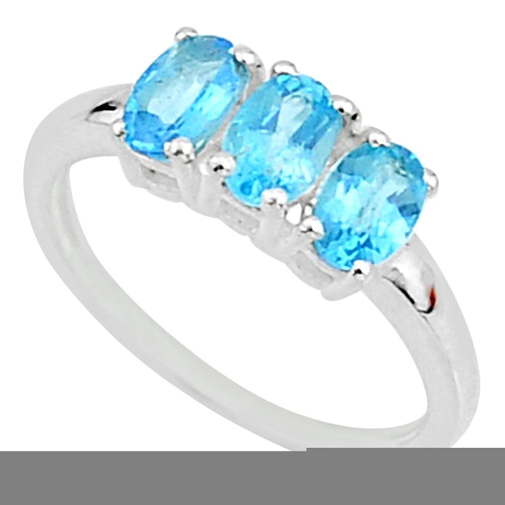2.94cts natural blue topaz 925 sterling silver solitaire ring size 8 t7614