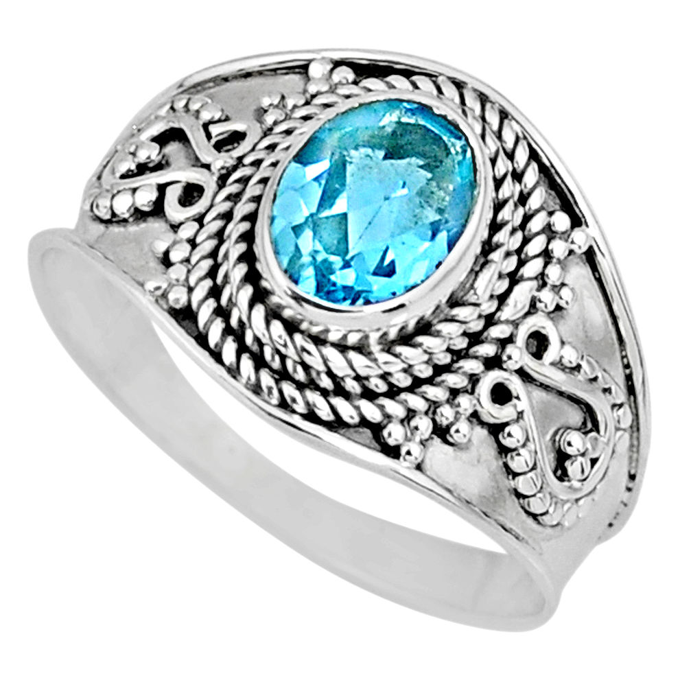 1.96cts natural blue topaz 925 sterling silver solitaire ring size 9 r58059