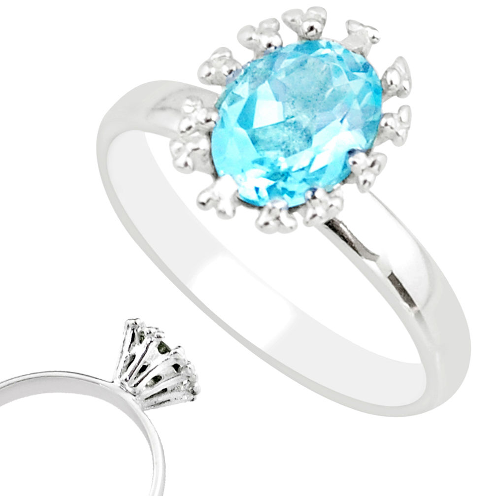 1.98cts natural blue topaz 925 sterling silver solitaire ring size 9 r82803