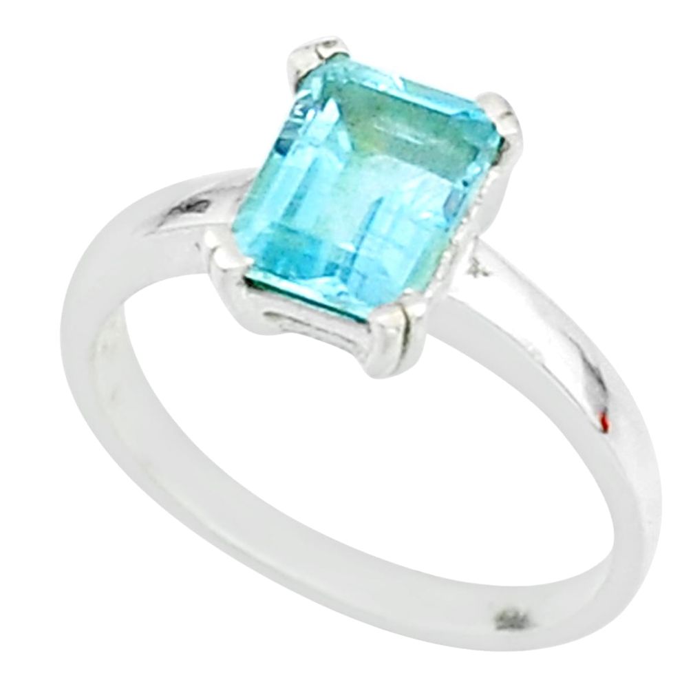 2.12cts natural blue topaz 925 sterling silver solitaire ring size 9 t7639