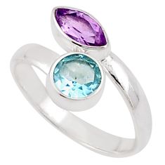 3.16cts natural blue topaz amethyst 925 silver adjustable ring size 7.5 t85699