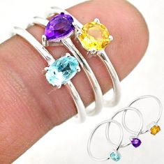 2.98cts natural blue topaz amethyst citrine 925 silver 3 rings size 8 t74821