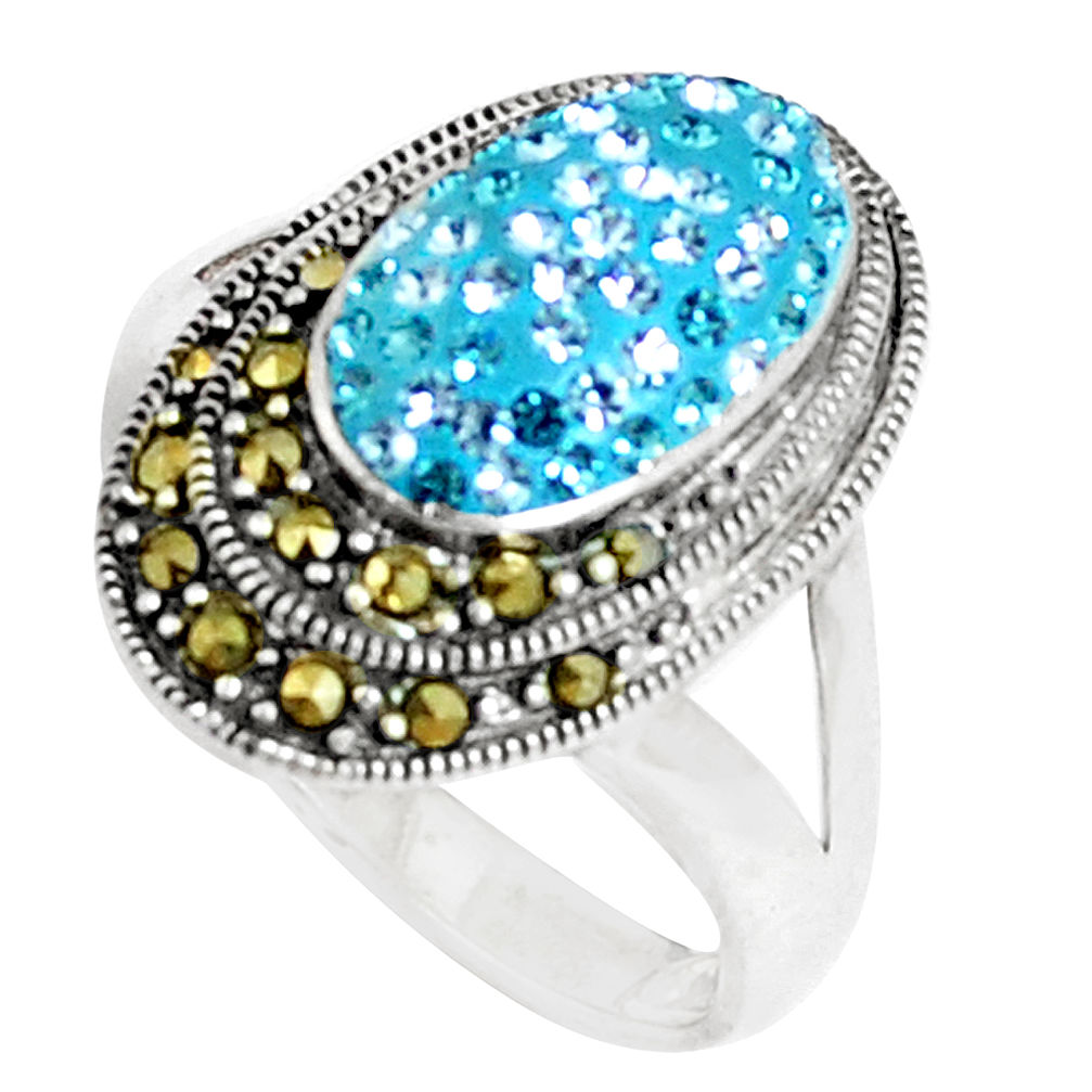 2.01cts natural blue topaz marcasite 925 silver ring size 7.5 a94580 c24891