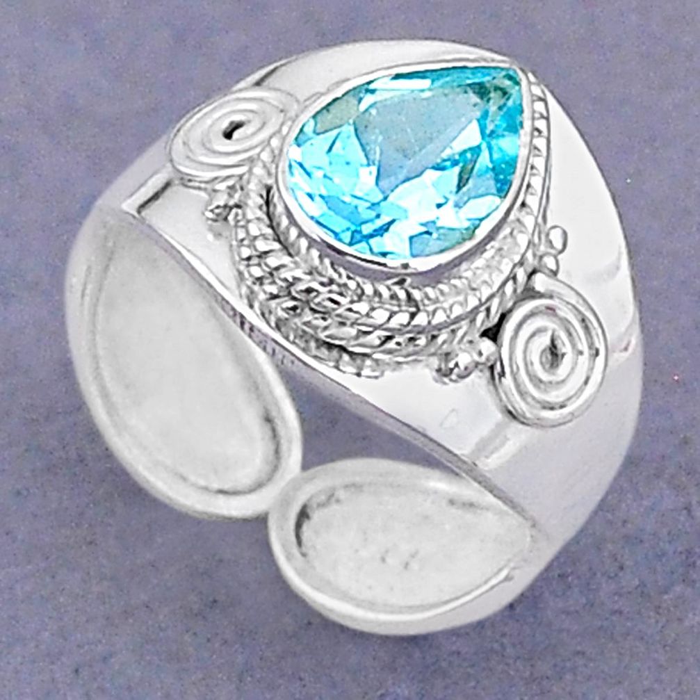 2.72cts natural blue topaz pear 925 sterling silver adjustable ring size 8 t8512