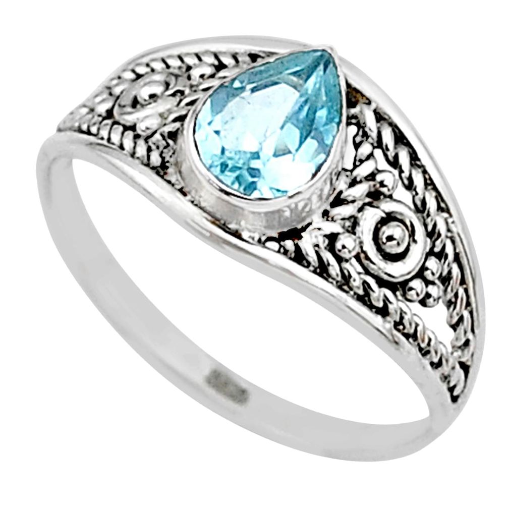 1.41cts natural blue topaz pear 925 silver graduation handmade ring size 6 t9483