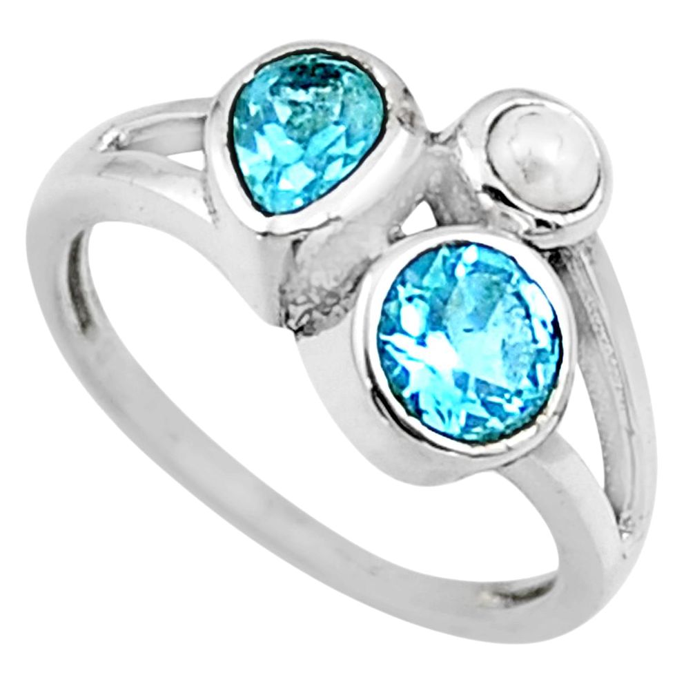 4.12cts natural blue topaz pearl 925 sterling silver ring jewelry size 9 r54505