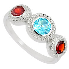 Clearance Sale- 2.11cts natural blue topaz red garnet 925 sterling silver ring size 8 r71099