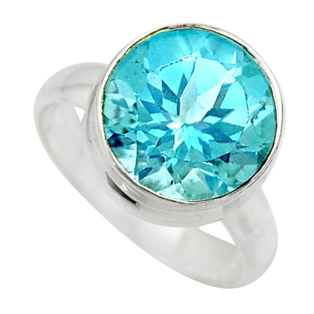 6.31cts natural blue topaz round sterling silver solitaire ring size 6 r49788