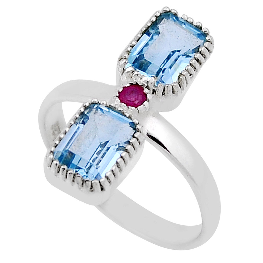 3.15cts natural blue topaz ruby 925 sterling silver ring jewelry size 6 n33840