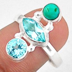 4.90cts natural blue topaz turquoise tibetan 925 silver ring size 8 t96033