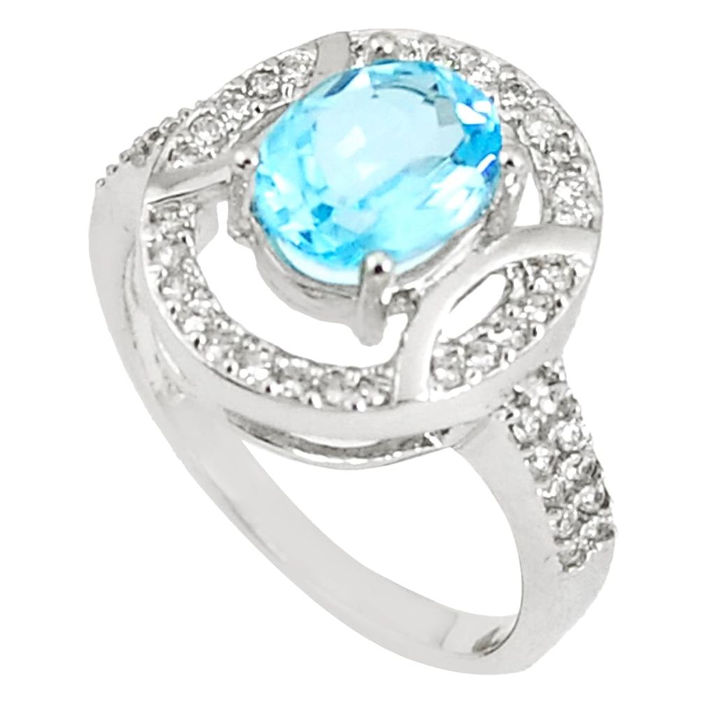 5.87cts natural blue topaz white topaz 925 sterling silver ring size 8.5 c17981