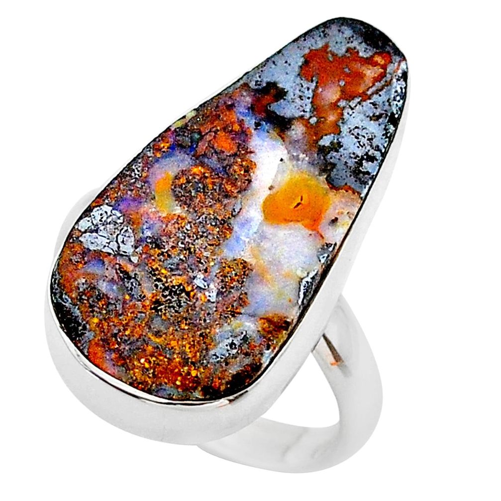 14.01cts natural boulder opal 925 sterling silver solitaire ring size 7.5 t24210