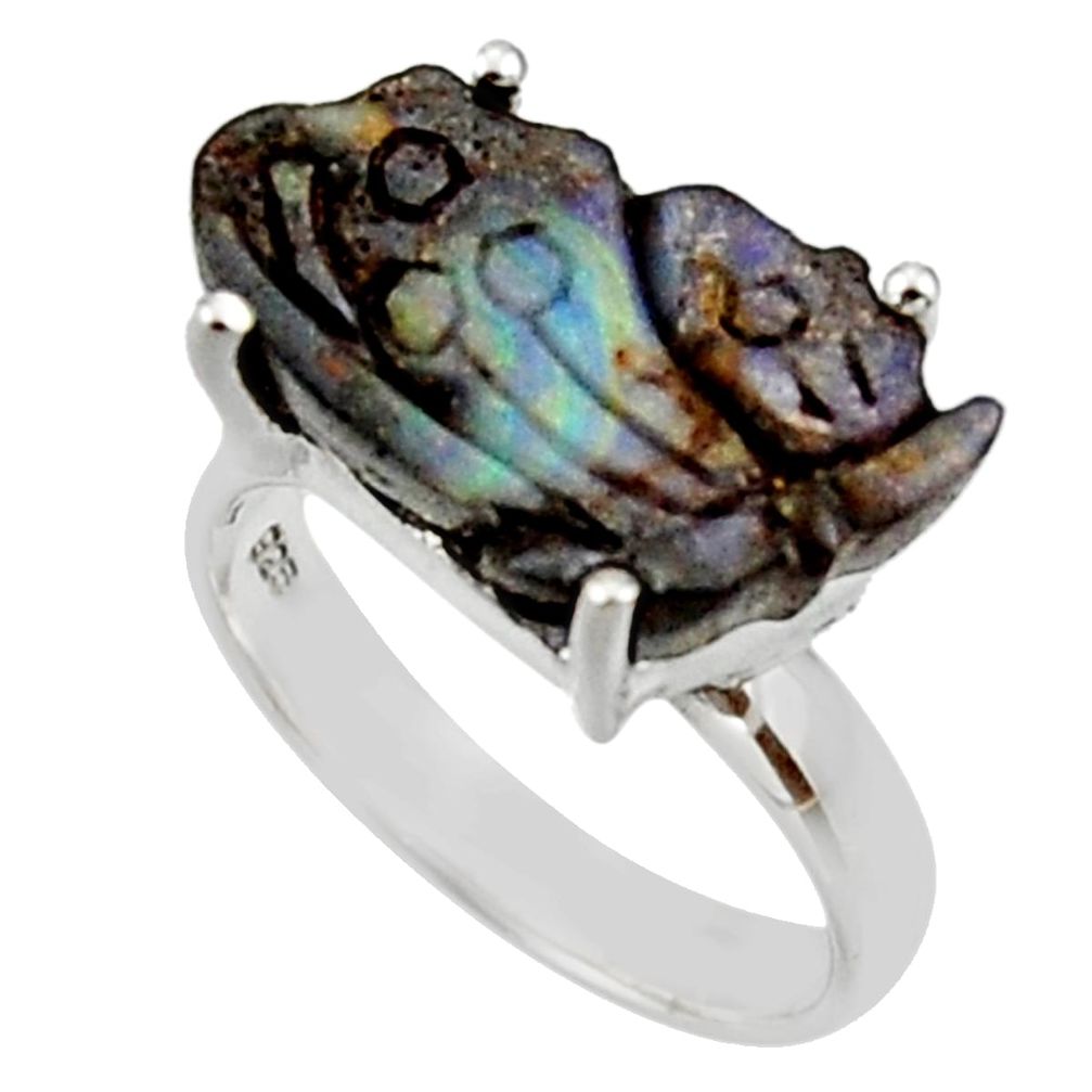 11.04cts natural boulder opal carving 925 silver solitaire ring size 6.5 r30138