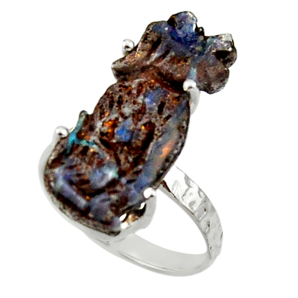 11.57cts natural boulder opal carving 925 silver solitaire ring size 7.5 r30166