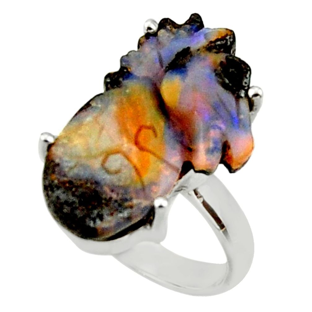 11.20cts natural boulder opal carving 925 silver solitaire ring size 6.5 r30167