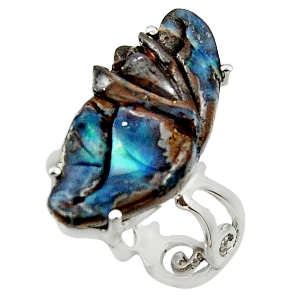 13.87cts natural boulder opal carving 925 silver solitaire ring size 8.5 r30168