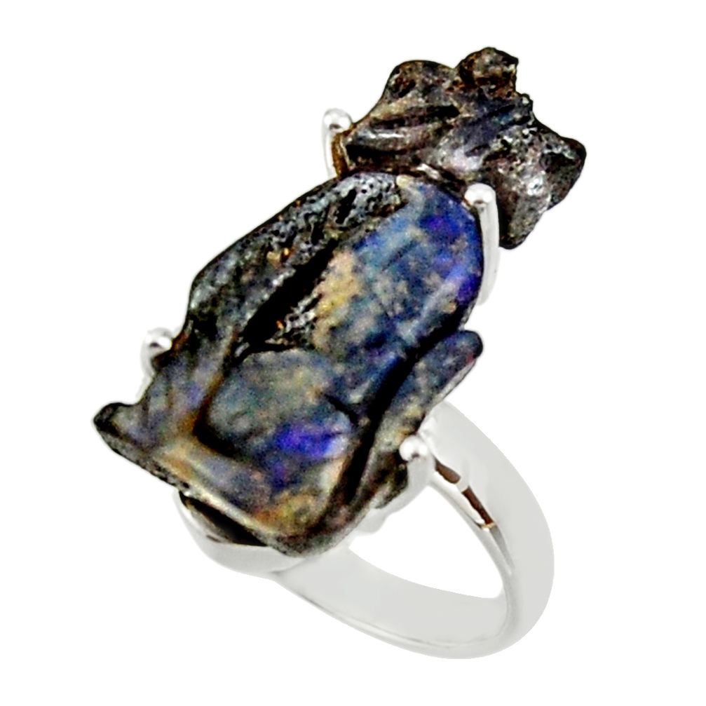 13.09cts natural boulder opal carving 925 silver solitaire ring size 7.5 r30178