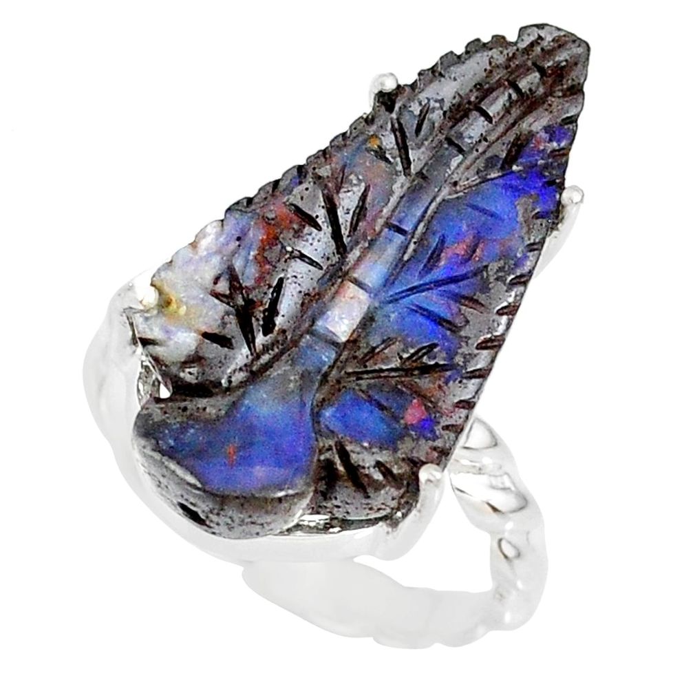 16.25cts natural boulder opal carving 925 silver solitaire ring size 8.5 r79614
