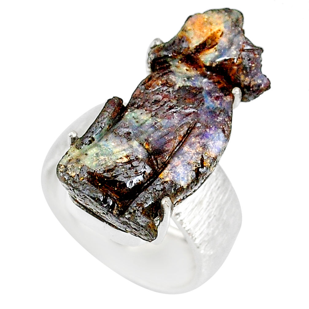 18.46cts natural boulder opal carving 925 silver solitaire ring size 7.5 r79632