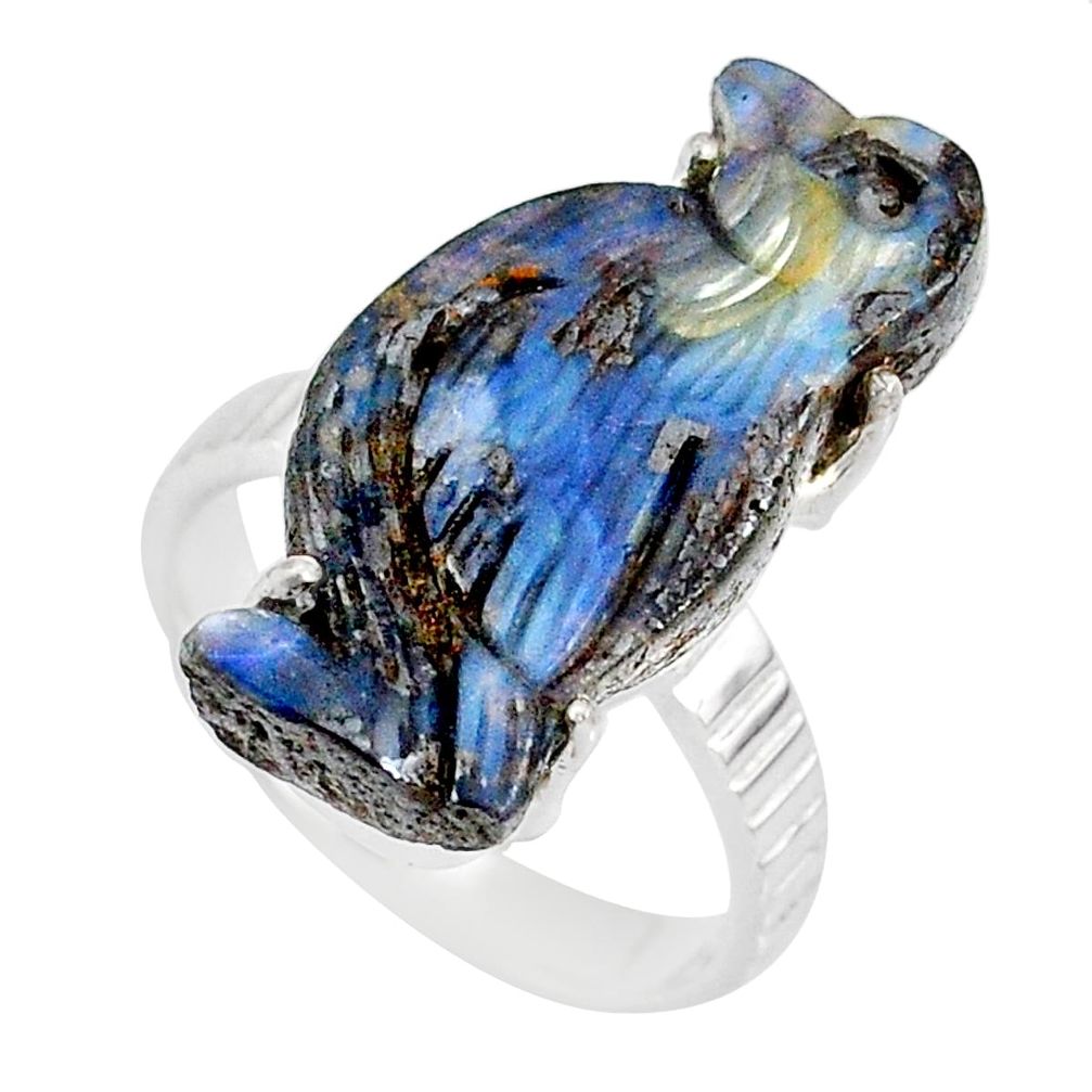 16.17cts natural boulder opal carving 925 silver solitaire ring size 7.5 r79633