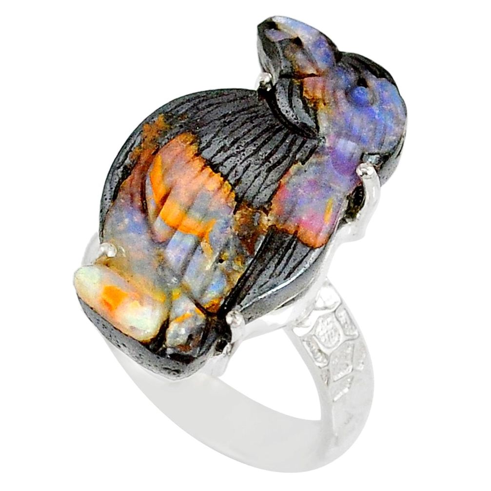 18.15cts natural boulder opal carving 925 silver solitaire ring size 8.5 r79635