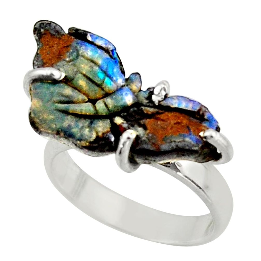 7.33cts natural boulder opal carving 925 silver solitaire ring size 6 d47428