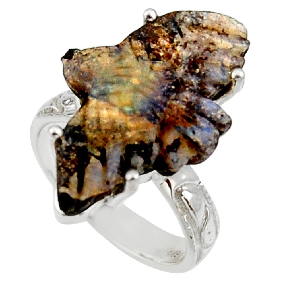 14.47cts natural boulder opal carving 925 silver solitaire ring size 7 r30131