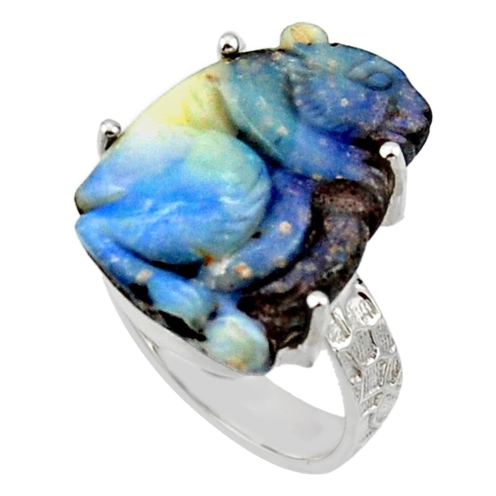 17.57cts natural boulder opal carving 925 silver solitaire ring size 7 r30137