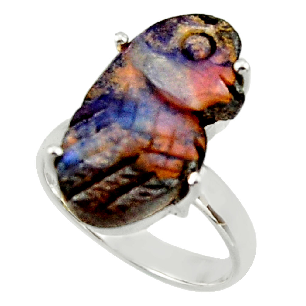 11.53cts natural boulder opal carving 925 silver solitaire ring size 7 r30165