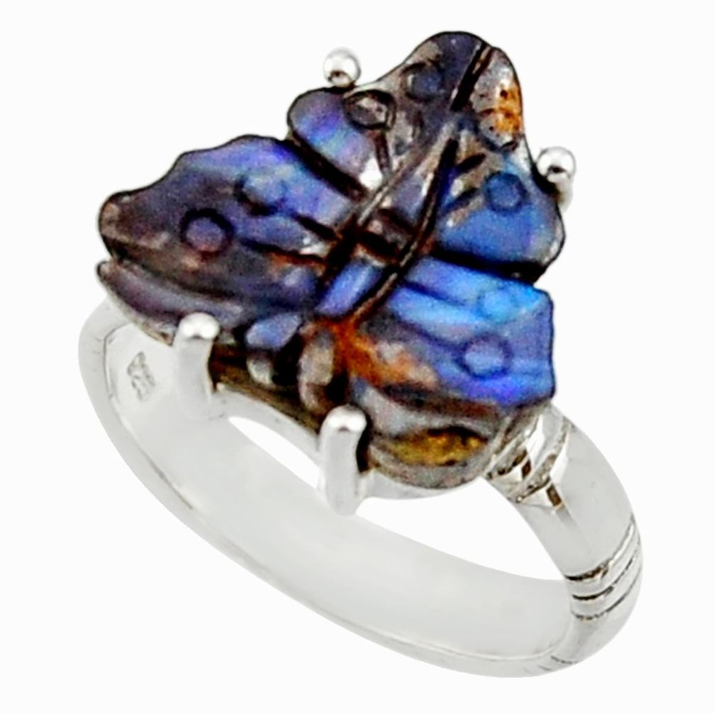 11.57cts natural boulder opal carving 925 silver solitaire ring size 7 r30176