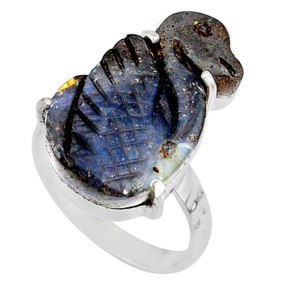 13.10cts natural boulder opal carving 925 silver solitaire ring size 7 r79618