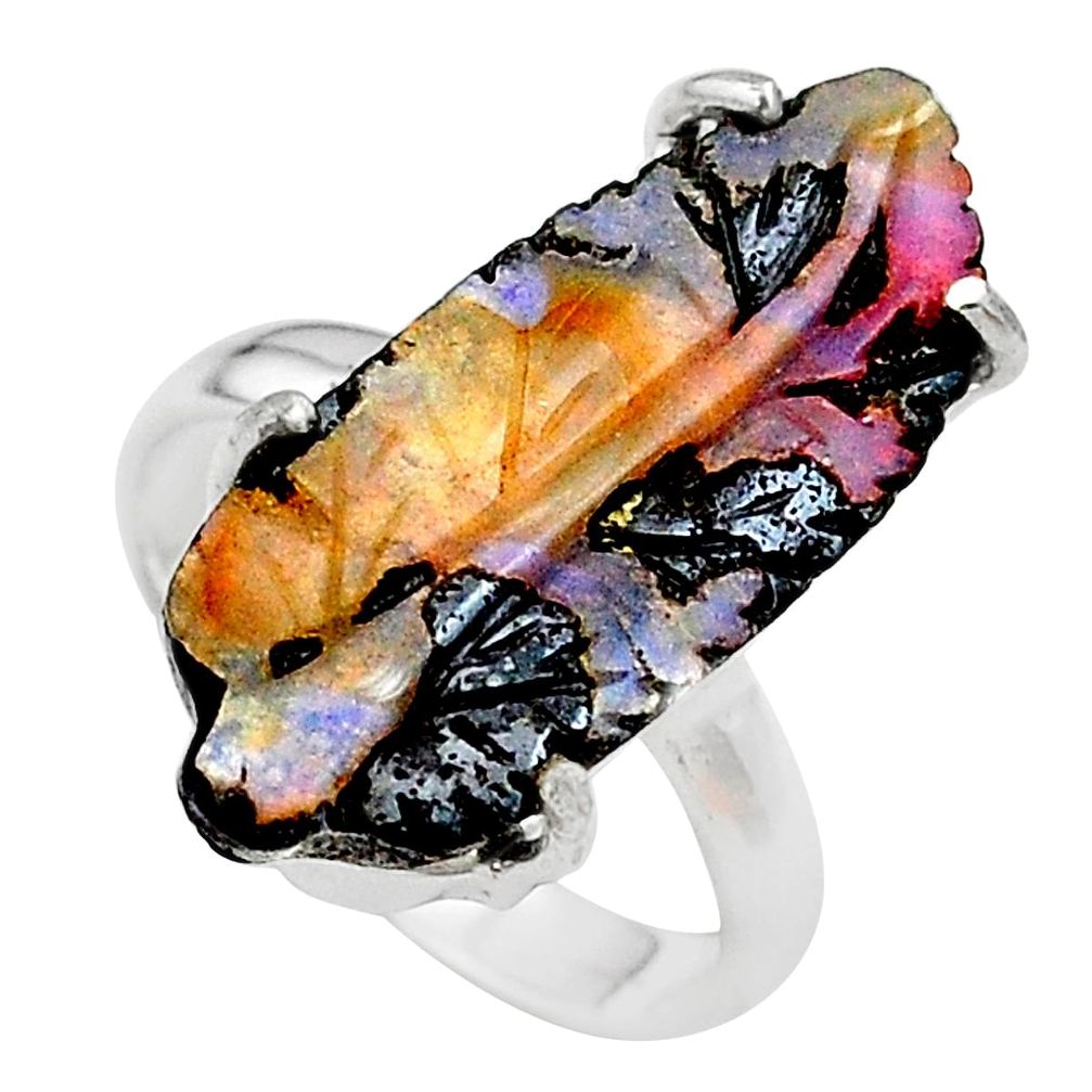 14.40cts natural boulder opal carving 925 silver solitaire ring size 7 t24213