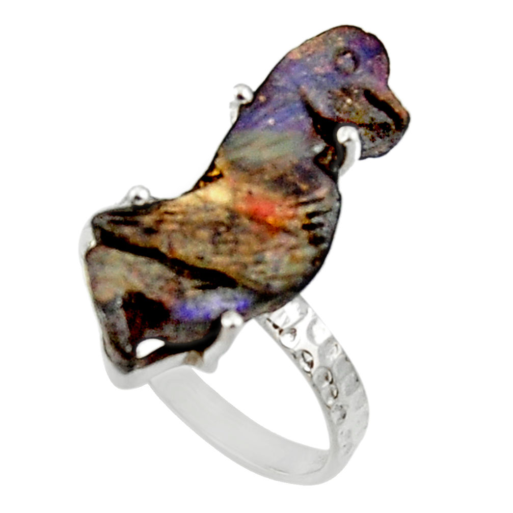 11.57cts natural boulder opal carving 925 silver solitaire ring size 8 r30126