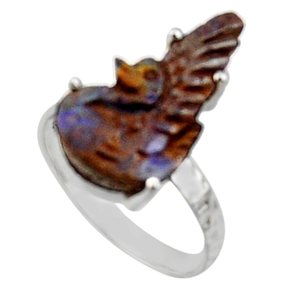 8.56cts natural boulder opal carving 925 silver solitaire ring size 8 r30134