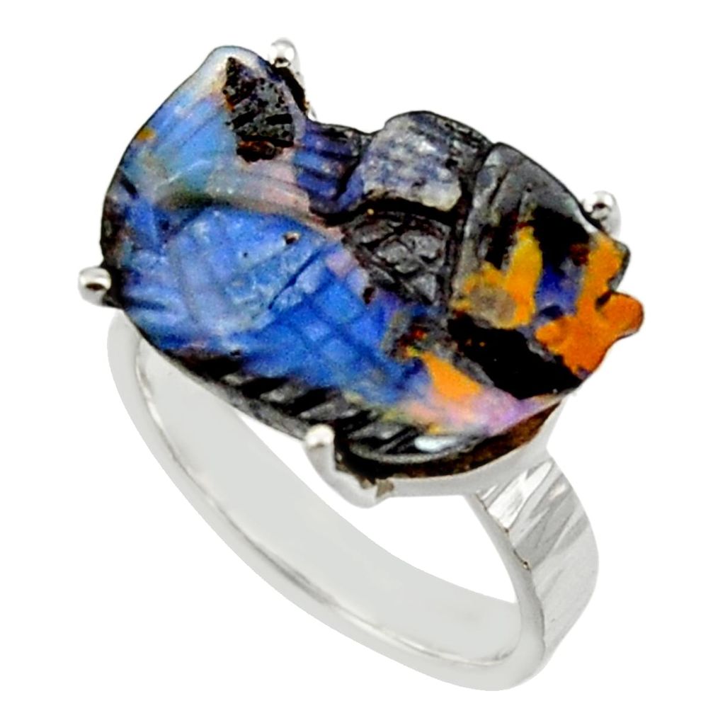 16.17cts natural boulder opal carving 925 silver solitaire ring size 8 r30141