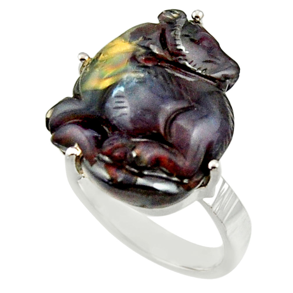 23.68cts natural boulder opal carving 925 silver solitaire ring size 8 r30174