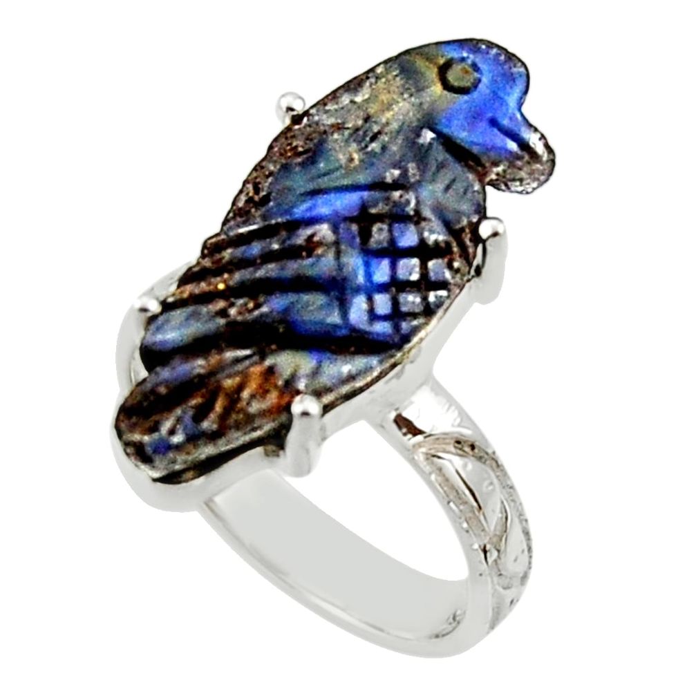 13.87cts natural boulder opal carving 925 silver solitaire ring size 8 r30179