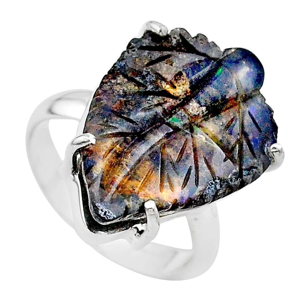 14.47cts natural boulder opal carving 925 silver solitaire ring size 8 t24207