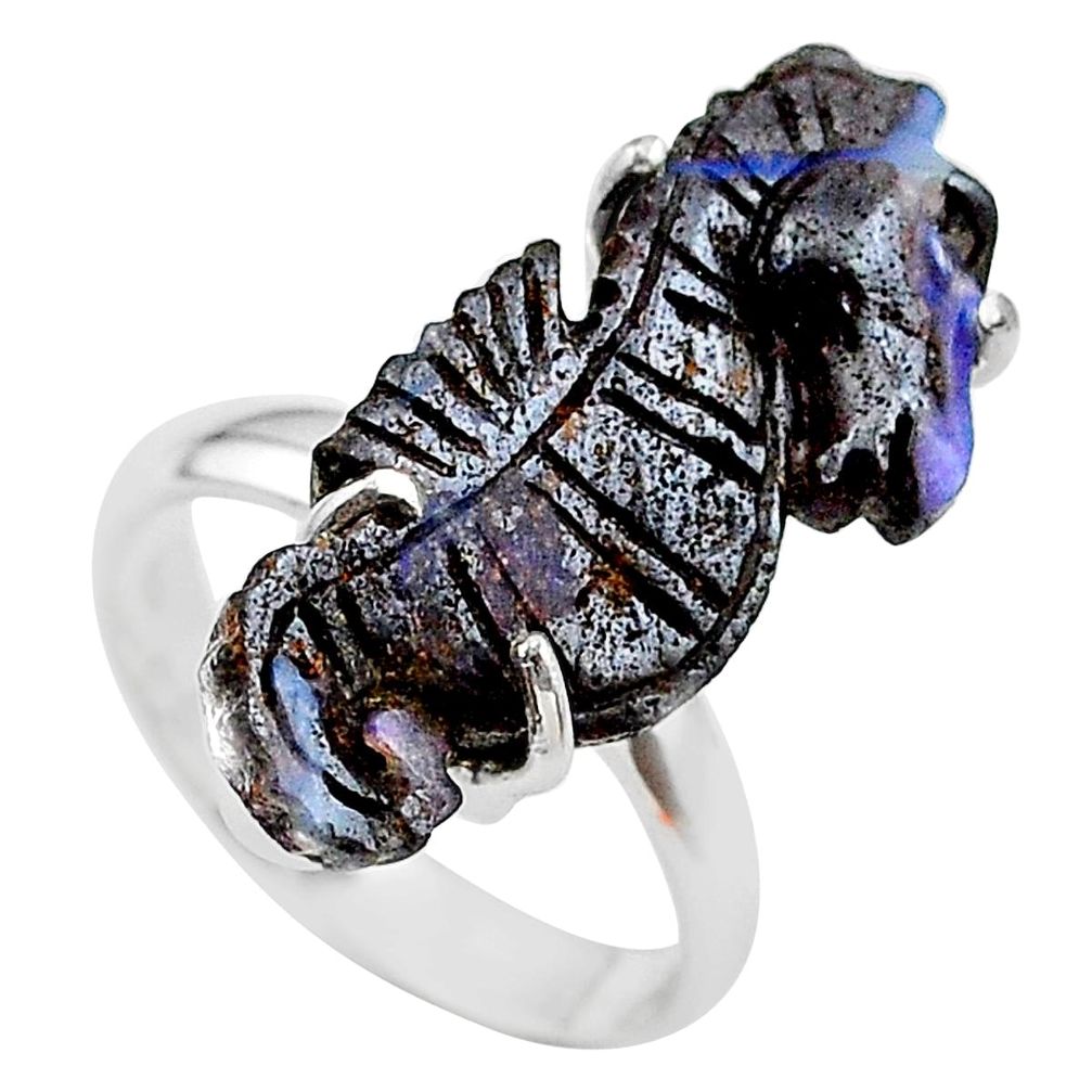 14.86cts natural boulder opal carving 925 silver solitaire ring size 8 t24218