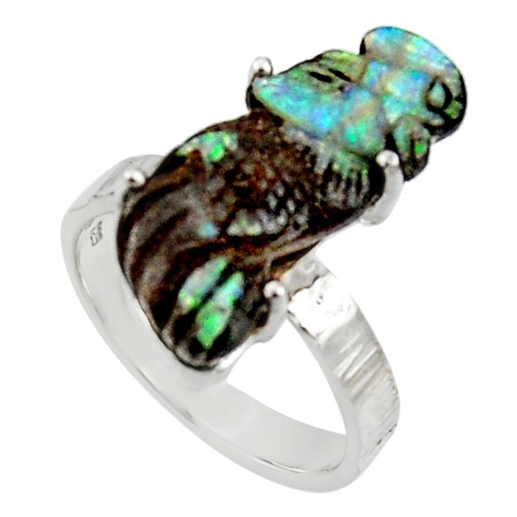 13.85cts natural boulder opal carving 925 silver solitaire ring size 9 r30136