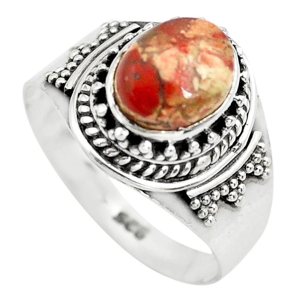 3.28cts natural brecciated jasper 925 silver solitaire ring size 8 p71862